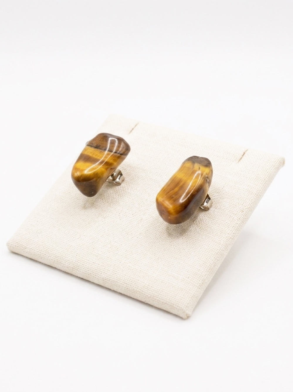 New Handmade Raw Natural Tumbled Tiger Eye 925 Sterling Silver Stud Earrings